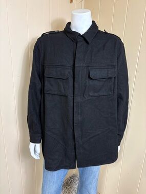 King Size Wool Blend Long Sleeve Shirt/Jacket Black Mens Size 3XL Pockets